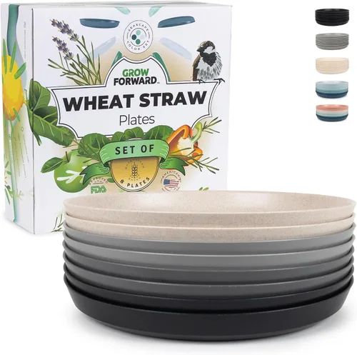 Vista 16 de Grow Forward Platos de postre de paja de trigo prémium – Juego de 8 platos de plástico duro reutilizables de 8 pulgadas – Platos irrompibles aptos