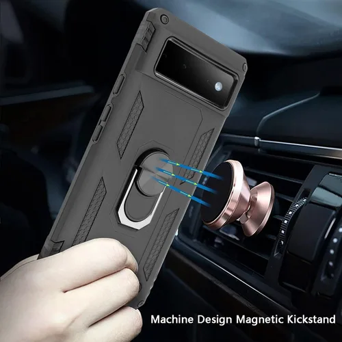 Vista 3 de Funda compatible con Google Pixel 6, funda para Google Pixel6, soporte magnético de anillo para dedo, soporte de grado militar, funda para teléfono