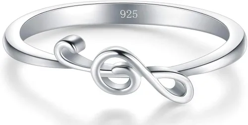 Vista 2 de BORUO Anillo de plata de ley 925 Banda apilable para notas musicales Anillos de plata de ajuste cómodo para mujer Anillo de plata de nota musical