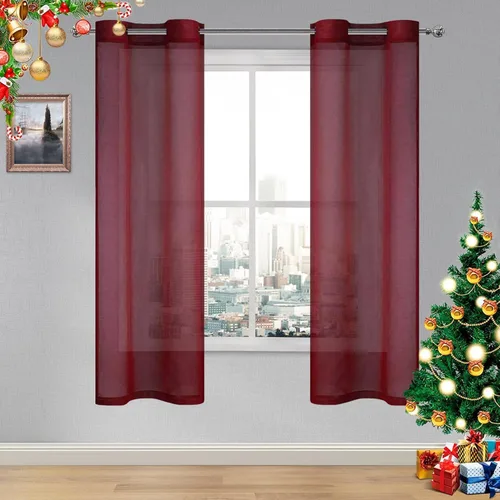 Vista 179 de DWCN Cortinas traslúcidas color verde frijol para sala de estar y dormitorio - Cortinas voile con aspecto de lino sintético con ojales en la parte