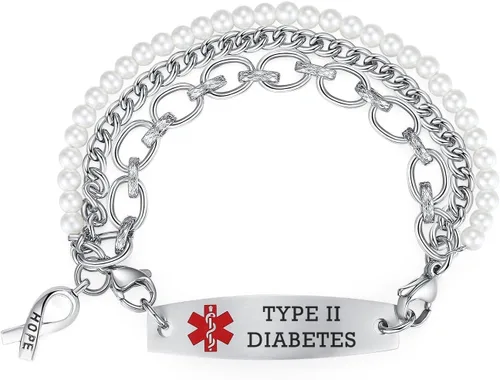 Vista 107 de Brazaletes de alerta médica ajustables de 7.5" a 9" para mujer/hombre, de acero inoxidable, intercambiables Cadena de bloque