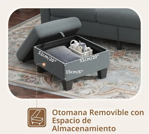Vista 3 de Sofás modernos de 3 asientos para sala de estar con otomana