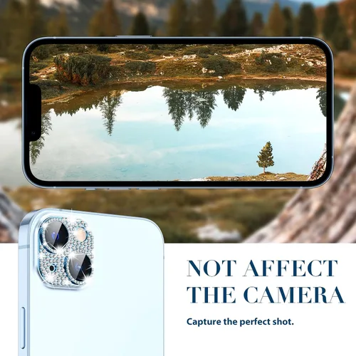 Vista 5 de Goton Compatible con iPhone 15 Plus – 15 protector de lente de cámara, cubierta de metal con purpurina brillante, accesorios protectores de pantalla