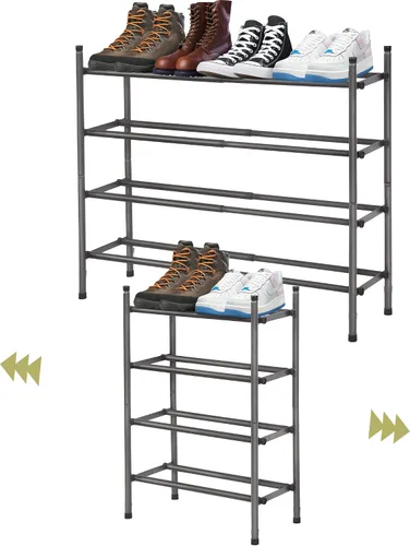 Vista 8 de Zapatero, organizador de almacenamiento de zapatos expandible para armario, zapatero de metal de 3 niveles para entrada, estante pequeño ajustable