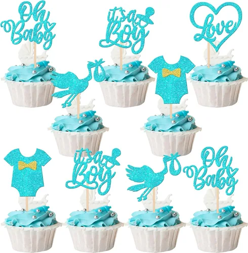 Vista 9 de 36 piezas de decoración para cupcakes con diseño de luna con purpurina de luna y estrella para revelación de género de bebé, baby shower, fiestas
