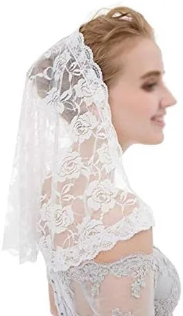 Vista 3 de Velo de Mantilla de encaje floral, vintage, bufanda latina para cubrir la cabeza, velo de capilla