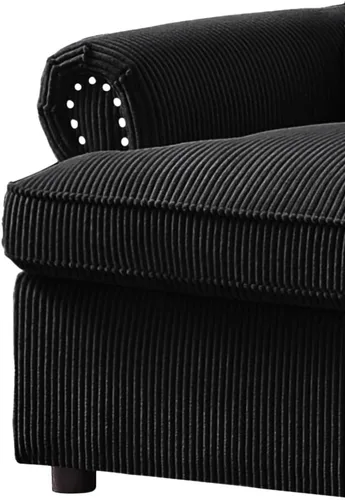Vista 10 de Sofá cama reversible con cómodo colchón de espuma viscoelástica, sofá extraíble de pana convertible de tamaño matrimonial para sala de estar, Negro