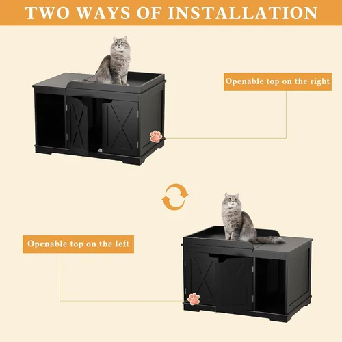 Vista 3 de PUPETPO Cajas de arena para gatos con tapa abatible, caja de arena cubierta, muebles ocultos, gabinete de baño de madera para gatos, gatos medianos