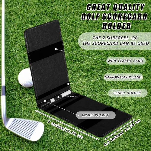 Vista 2 de Honoson 4 piezas de soporte de tarjeta de puntuación de golf de piel sintética para libro de yarda de golf, protector de puntuación de golf