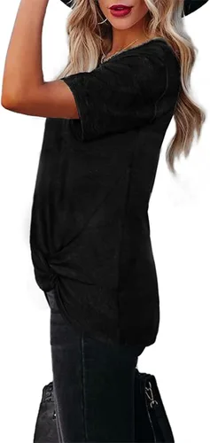 Vista 6 de Blusas Manga Corta para mujer, camisetas lisas con cuello Redondo Camiseta Moda Verano 2023, ropa Playa holgada para mujer