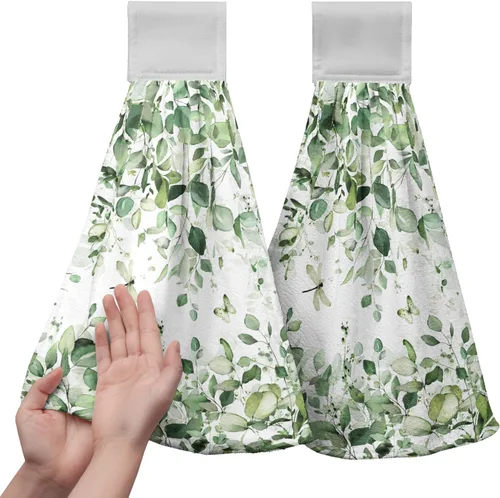 Vista 9 de Honey Bee - Juego de 2 toallas colgantes de cocina de verano con lunares y lazo para colgar, toallas de cocina de granja amarillas, suaves