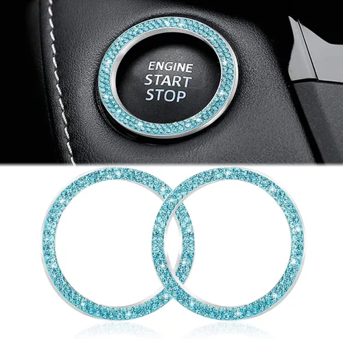Vista 11 de WINKA 2 piezas Cubierta de botón de arranque del motor del automóvil con diamantes brillantes Anillo de botón de arranque y parada con cristales