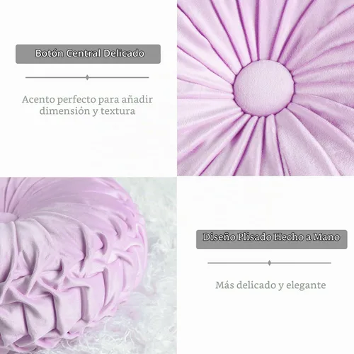 Vista 3 de HIG - Juego de 2 almohadas decorativas redondas plisadas, elegantes almohadas de calabaza con botón central, almohadas de terciopelo vintage