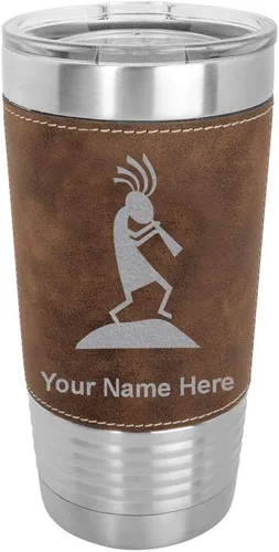 Vista 12 de LaserGram Kokopelli - Vaso aislado al vacío de 20 onzas, grabado personalizado incluido (piel sintética, gris)