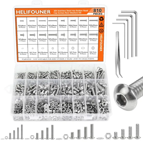 Vista 17 de HELIFOUNER - Juego de 540 piezas M3 x 6mm / 8mm / 12mm / 16mm / 20mm / 25mm / 30mm, tornillos de cabeza de botón, tuercas y arandelas, acero