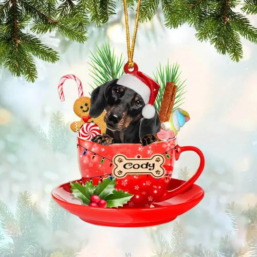 Vista 90 de NAZENTI Adorno personalizado de Alaskan Malamute en taza roja, adorno de Navidad personalizado para perros amantes de las mascotas, colgante