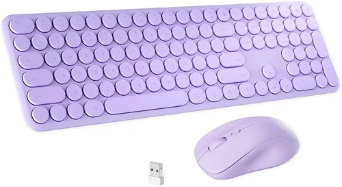 Vista 10 de Combo de teclado y mouse inalámbricos con 110 teclas redondas, interruptor de encendido y sensación de escritura con interruptor de tijera, ideal