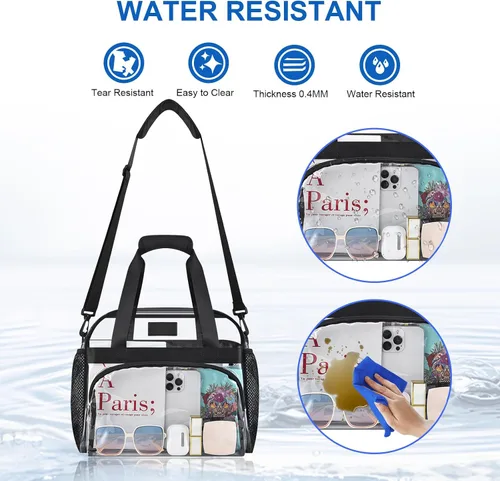 Vista 4 de Bolsa transparente para eventos en estadios: bolsa transparente con correas ajustables para conciertos de trabajo, viajes, bolsillo frontal grande