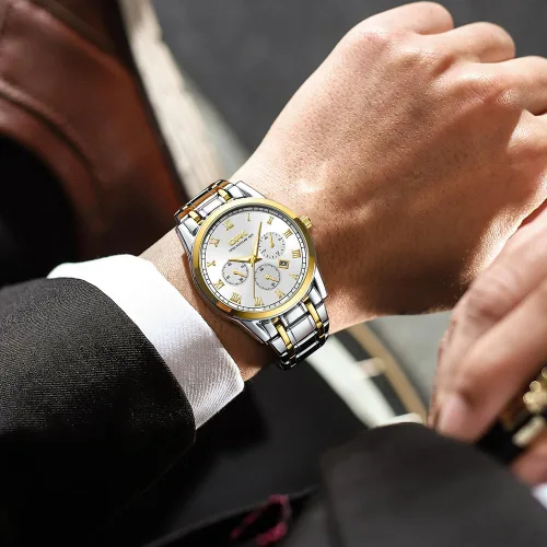 Vista 5 de OUPINKE Watch for Men Classic Casual Quartz Watch Luminous Waterproof Date Dress Two Tone Men Wrist Watches