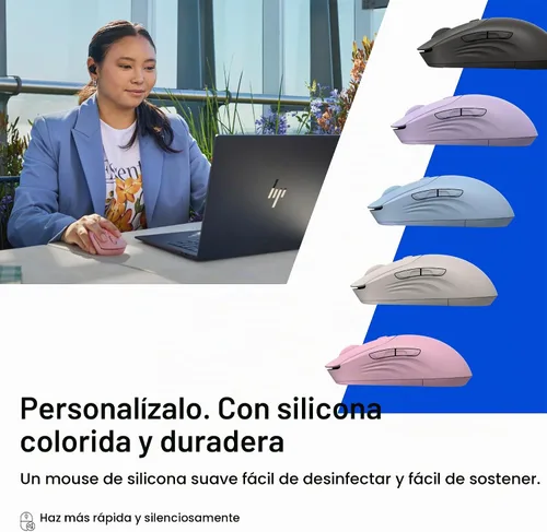 Vista 10 de HP Ratón inalámbrico silencioso 400, Bluetooth dual y 2.4 GHz, silicona suave, clics silenciosos, rueda Microsoft, batería de 24 meses, 6000 DPI