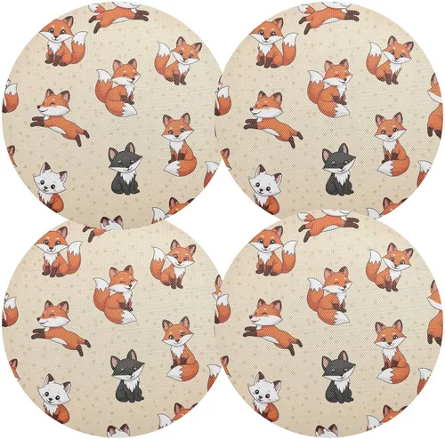 Vista 2 de Cute Cartoon Fox Beige PVC Plate Mat, Washable Heat Place Mat for Kitchen one sizex1