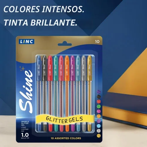 Vista 3 de Paquete de 10 bolígrafos de gel con purpurina Shine - Surtido