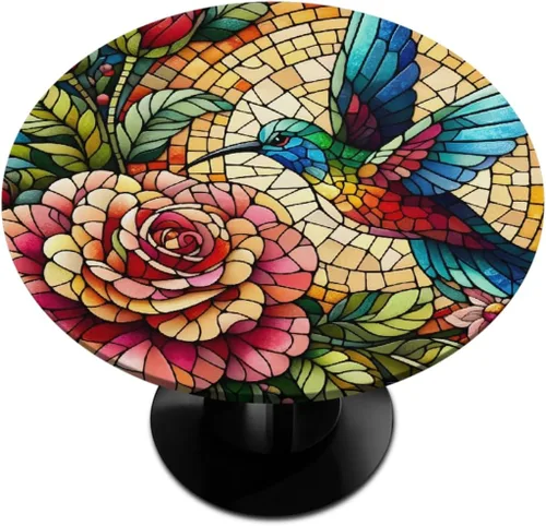 Vista 63 de Pardick Mantel redondo ajustable con diseño de flores color verde azulado, con diseño de mandala, con elástico, impermeable, lavable