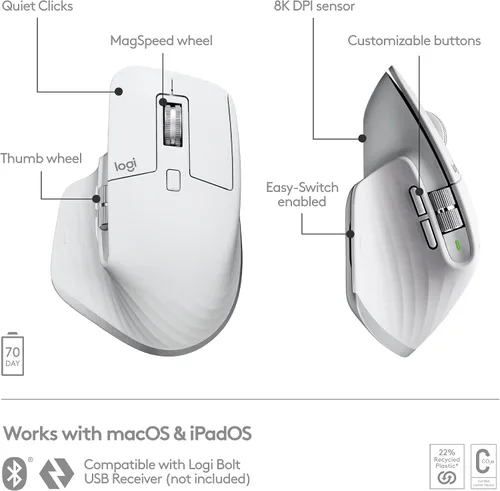 Vista 6 de Logitech Mini teclado mecánico MX + mouse inalámbrico MX Master 3S para Mac, teclas retroiluminadas de perfil bajo, interruptores táctiles más