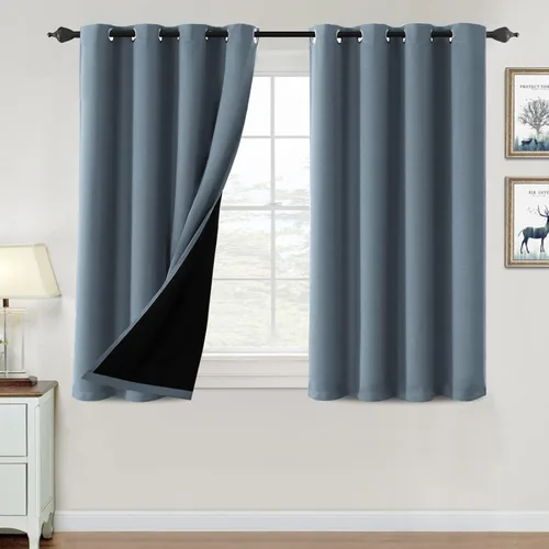 Vista 53 de H.VERSAILTEX Cortinas 100% de opacidad para dormitorio, con aislamiento térmico, cortinas opacas de 63 pulgadas de largo, cortinas de bloqueo