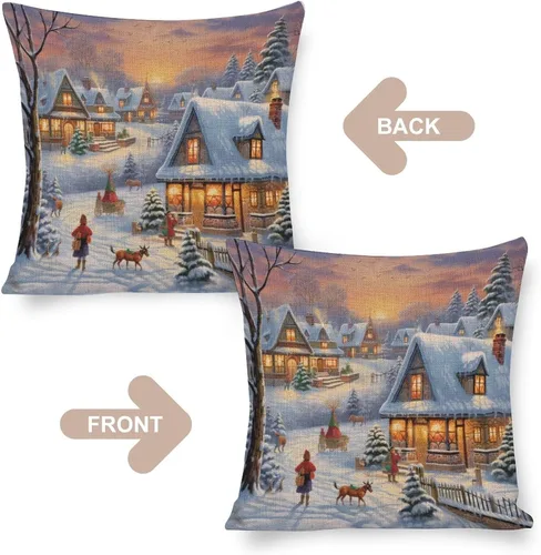 Vista 3 de Fundas de almohada de 16 x 16 pulgadas, diseño de pueblo de invierno, decoración de Navidad, para sofá, sala de estar, dormitorio