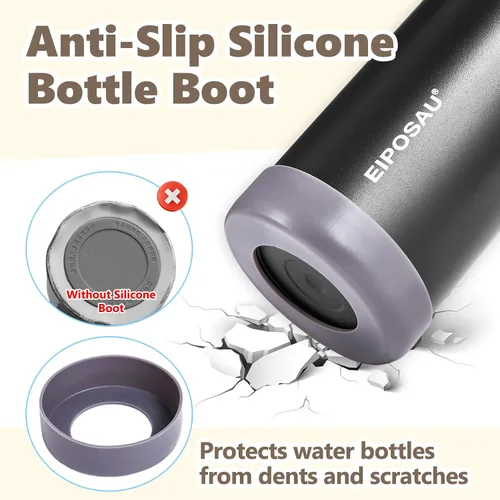 Vista 6 de Insulated Water Bottle with Lid & Boot & Stickers, 32 oz Negro