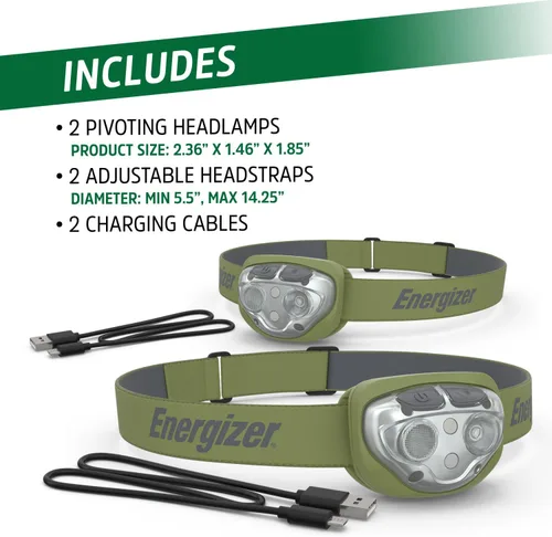 Vista 8 de Energizer PRO-400 Linterna frontal recargable (paquete de 2), linterna frontal recargable resistente al agua IPX4, lámpara de cabeza ultra brillante