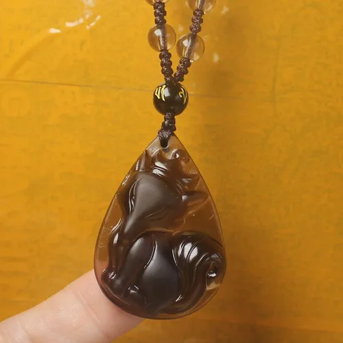 Vista 7 de Collar con dije de amuleto de cristal de obsidiana con cadena de cuentas para wen o mujeres Piedra Obsidiana