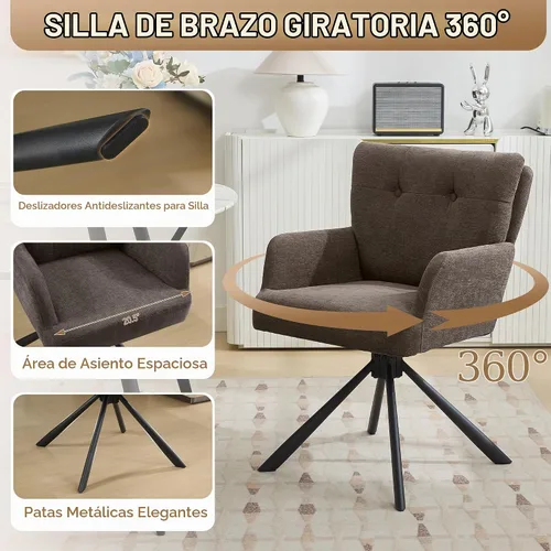 Vista 3 de WUTUTUEE Silla de comedor de tela, moderna y tapizada, giratoria, silla de comedor cómoda con respaldo medio, sillón de escritorio sin ruedas