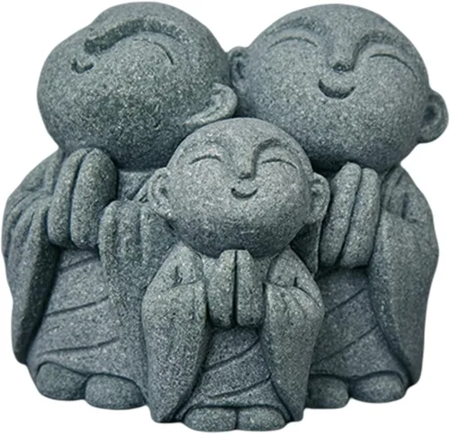Vista 8 de livelyfish Estatua de monje rezante de Bosatsu de Bosatsu japonés de Buda Bosatsu Feng Shui, piedra arenisca feliz/sonriente en miniatura, adorno