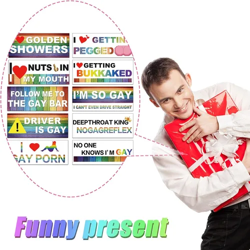 Vista 7 de Frienda 10 piezas de calcomanías para parachoques divertidas con pegatinas LGBT arcoíris, pegatinas para parachoques de broma para autos, accesorios