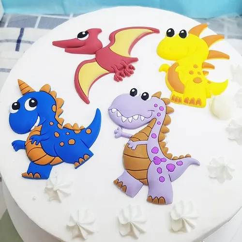 Vista 4 de Juego de 7 piezas de decoración de pastel de dinosaurios lindos para niños, cumpleaños, baby shower, fiesta