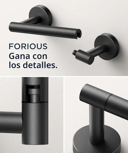 Vista 5 de FORIOUS Soporte de papel higiénico comercial Soporte de pared para pañuelos Negro mate