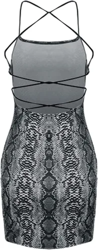 Vista 5 de xxxiticat Vestido corto sin mangas con estampado de piel de serpiente para mujer, con tirantes delgados, espalda halter, cruzado, piel de animal