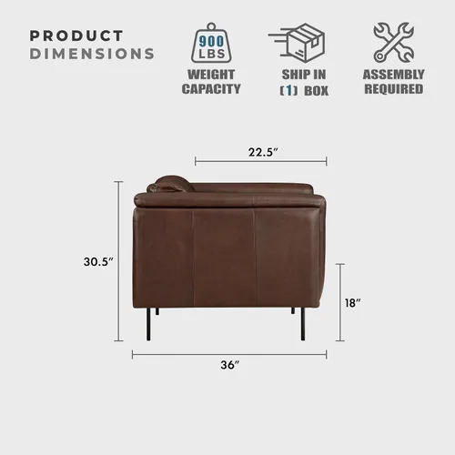 Vista 4 de Lexicon Sofá de cuero de grano superior, sofá moderno, sofá de gran tamaño con marco de madera maciza y patas de metal, sofás de cuero para sala
