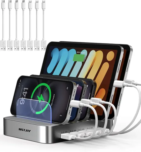 Vista 7 de MSTJRY Estación de carga para múltiples dispositivos: Estaciones cargadoras multi USB-A de 5 puertos, organizador multidispositivo, base de carga