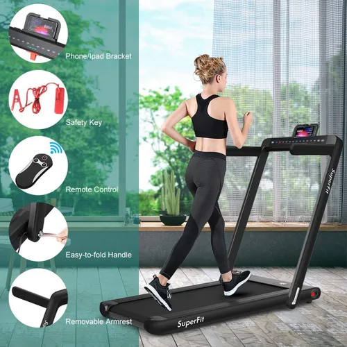 Vista 5 de GYMAX Caminadora Compacta, Caminadora Plegable de Doble Pantalla de 2.25HP para el Hogar con Control Remoto/Aplicación Inteligente, Caminadora