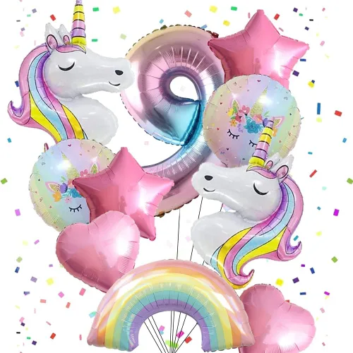 Vista 10 de Globos de Unicornio Decoraciones de Fiesta de Cumpleaños de Unicornio para Niñas Juego de Globos de Papel de Aluminio Macarón y Globos de Arcoíris