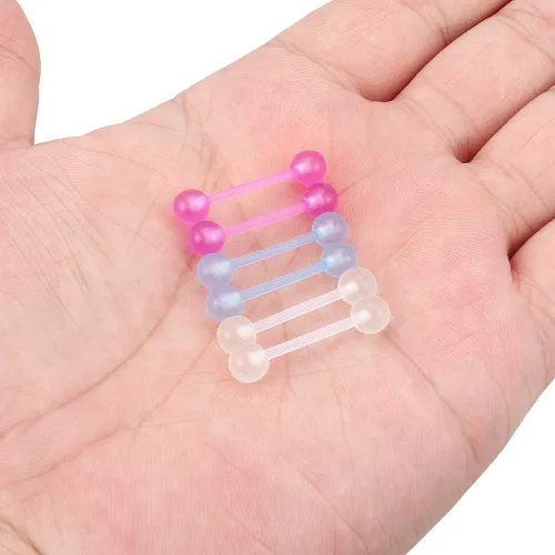 Vista 12 de Ftovosyo - Retenedor recto de aro para lengua o pezón calibre 14 G de 5/8 de pulgada (16 mm) que brilla en la oscuridad, de acrílico flexible; joyas
