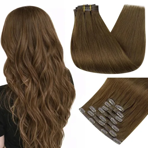 Vista 25 de Full Shine Extensiones de Cabello Rubio con Clip Reflejos Cabello Humano Extensiones con Clip Rubio Ceniza Mezcla Rubio Decolorado PU Extensiones