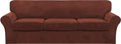 Vista 41 de FantasDecor Fundas de terciopelo para sofá de 2 piezas para sala, con cojín individual, protector elástico de muebles para mascotas, lavable a Negro
