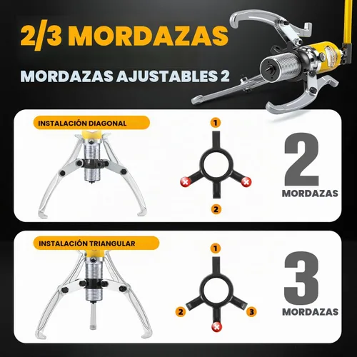 Vista 6 de NEWTRY Kit de extractor hidráulico de engranajes de 5 toneladas, separador de tracción de rodamientos de rueda, extractor de 3 mandíbulas, vertical