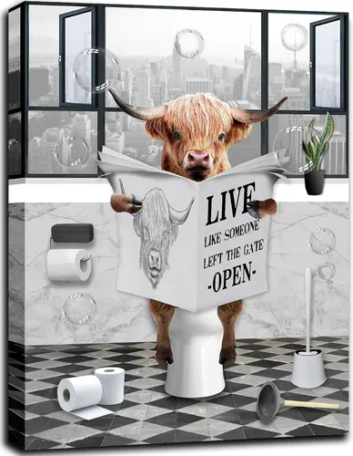 Vista 10 de PIMULSAA Póster de periódico divertido de lectura de gato sentado en el inodoro, arte de pared para inodoro y baño (enmarcado, 12 x 16 pulgadas)