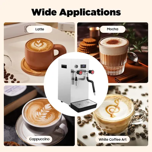 Vista 8 de Espumador de leche multiusos comercial 8L Máquina de espuma de agua hirviendo de vapor completamente automática, pantalla LCD para café expreso