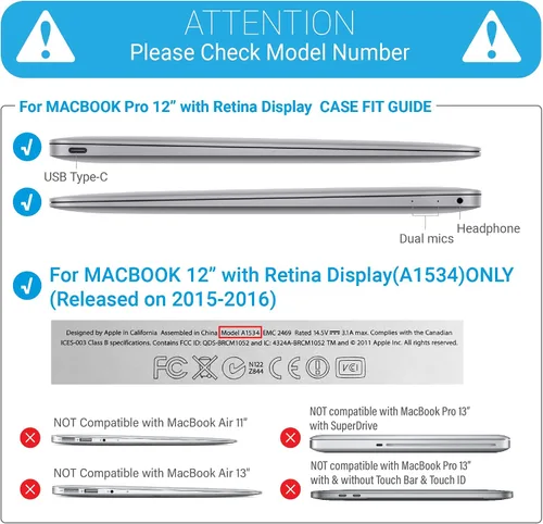 Vista 2 de IBENZER Compatible con MacBook de 12 pulgadas, carcasa rígida para Mac de 12 pulgadas con pantalla Retina modelo A1534 2020 2019 2018 2017 2016 Negro